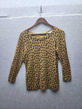 Ann Taylor Loft Womens Yellow & Purple Floral 3/4 Sleeve Knit Top Size Small